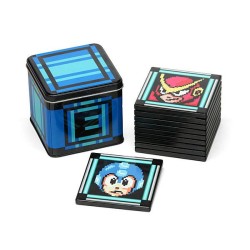 Pack de 10 sous-verres Megaman + Boîte en métal